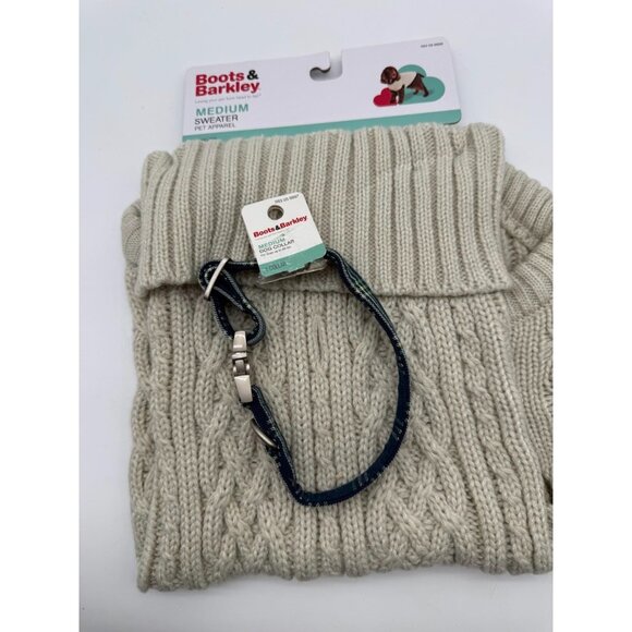 Boots & Barkley Cream cable Knit Turtleneck Dog Sweater & collar Size medium - Picture 1 of 7